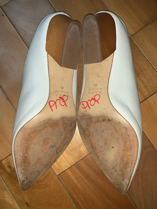 ZARA Pointy V-Neck Leather Block Heel Mules Minimalist - Picture 9 of 12